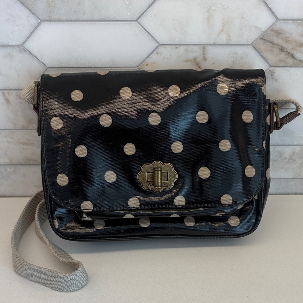 Cath Kidston Black and Cream Polka Dot Crossbody Bag